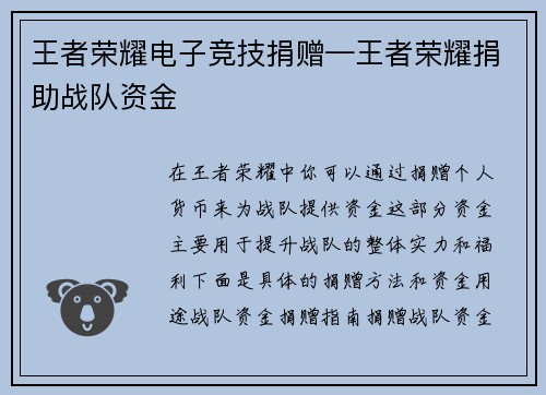 王者荣耀电子竞技捐赠—王者荣耀捐助战队资金